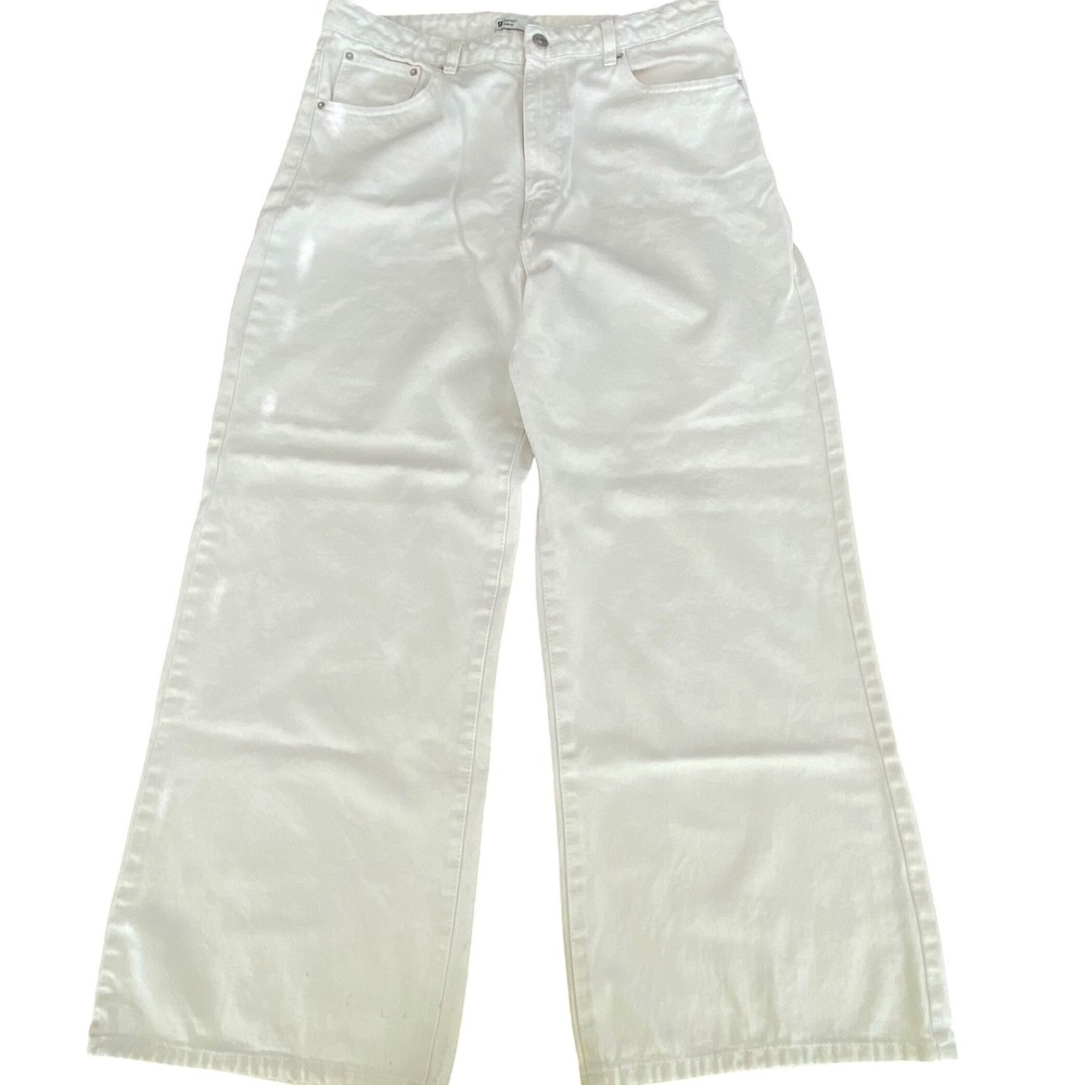 Gina Tricot Perfect Jeans White Wide Leg High Rise Sustainable Denim Size 44 12